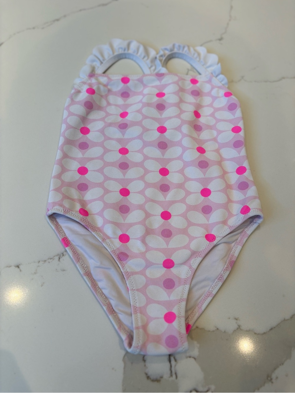 Toddler Girls 3T Jacadi Paris Pink Polka Floral One-Piece Swimsuit